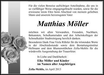 Traueranzeige von Matthias Möller von Südthüringer Presse