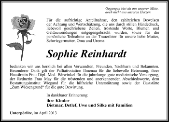 Traueranzeige von Sophie Reinhardt von Südthüringer Presse