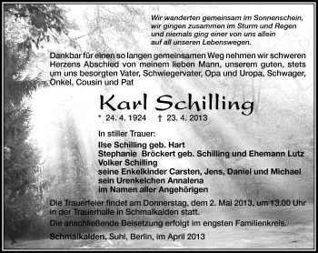 Traueranzeige von Karl Schilling von Südthüringer Presse
