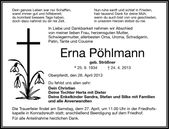 Traueranzeige von Erna Pöhlmann von Frankenpost