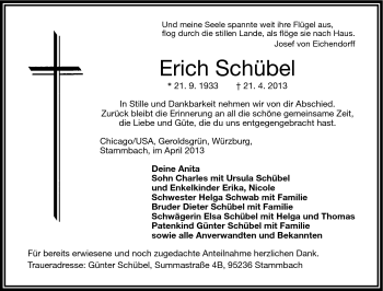 Traueranzeige von Erich Schübel von Frankenpost