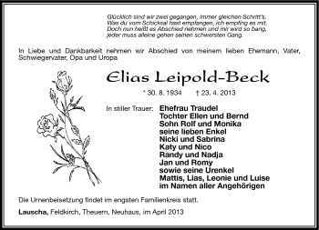 Traueranzeige von Elias Leipold-Beck von Südthüringer Presse