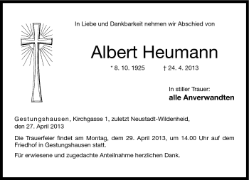 Traueranzeige von Albert Heumann von Neue Presse Coburg