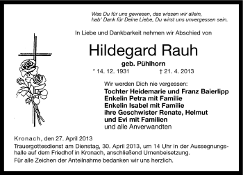Traueranzeige von Hildegard Rauh von Neue Presse Coburg