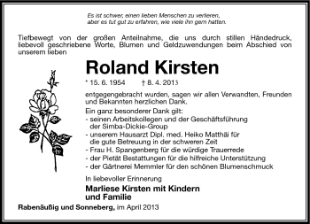 Traueranzeige von Roland Kirsten von Südthüringer Presse