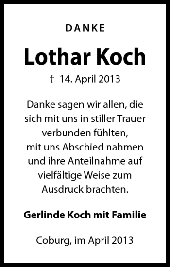 Traueranzeige von Lothar Koch von Neue Presse Coburg