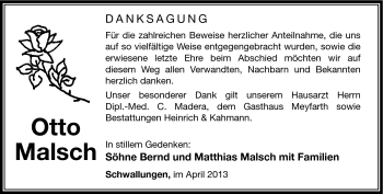 Traueranzeige von Otto Malsch von Südthüringer Presse