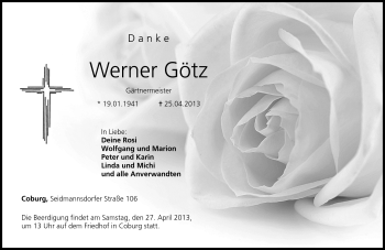 Traueranzeige von Werner Götz von Neue Presse Coburg