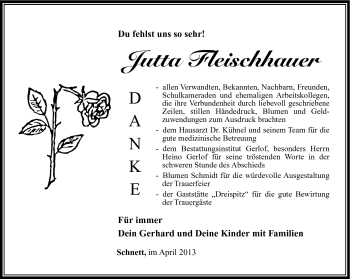 Traueranzeige von Jutta Fleischhauer von Südthüringer Presse