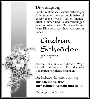 Traueranzeige von Grudrun Schröder von Südthüringer Presse