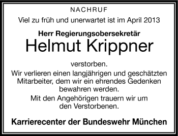 Traueranzeige von Helmut Krippner von Frankenpost