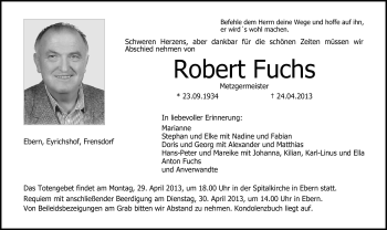 Traueranzeige von Robert Fuchs von Neue Presse Coburg