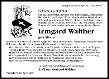 Traueranzeige von Irmgard Walther von Südthüringer Presse