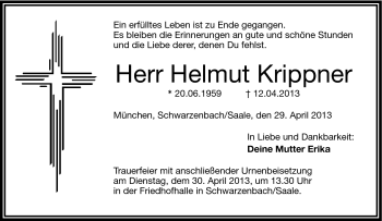 Traueranzeige von Helmut Krippner von Frankenpost