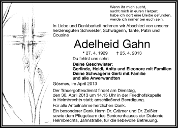 Traueranzeige von Adelheid Gahn von Frankenpost