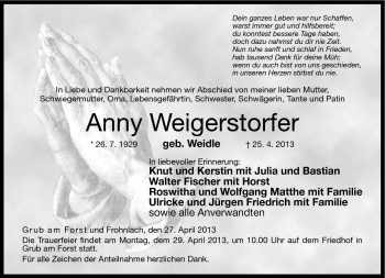Traueranzeige von Anny Weigerstorfer von Neue Presse Coburg