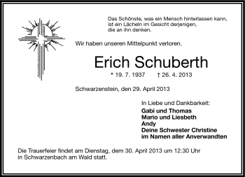 Traueranzeige von Erich Schuberth von Frankenpost