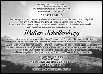 Traueranzeige von Walter Schellenberg von Südthüringer Presse