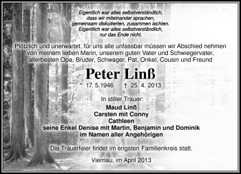 Traueranzeige von Peter Linß von Südthüringer Presse