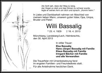 Traueranzeige von Willi Bassalig von Frankenpost