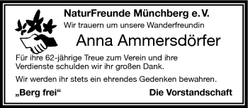 Traueranzeige von Anna Ammersdörfer von Frankenpost