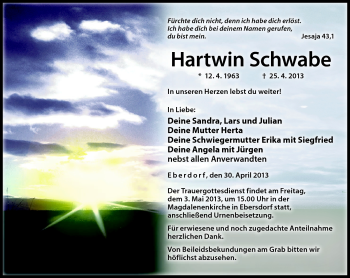 Traueranzeige von Hartwin Schwabe von Neue Presse Coburg