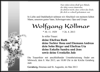 Traueranzeige von Wolfgang Köllmar von Südthüringer Presse