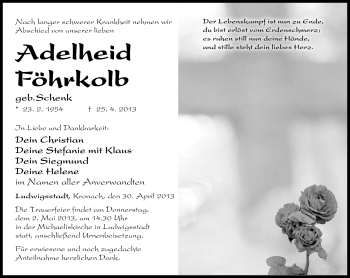 Traueranzeige von Adelheid Föhrkolb von Neue Presse Coburg