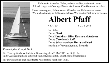 Traueranzeige von Albert Pfaff von Neue Presse Coburg