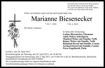 Traueranzeige von Marianne Biesenecker von Neue Presse Coburg