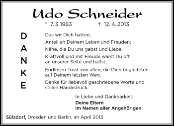 Traueranzeige von Udo Schneider von Südthüringer Presse