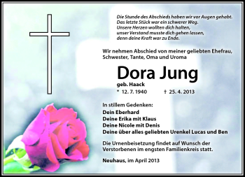 Traueranzeige von Dora Jung von Südthüringer Presse
