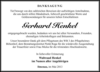 Traueranzeige von Gerhard Henkel von Südthüringer Presse