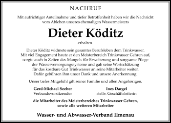 Traueranzeige von Dieter köditz von Südthüringer Presse