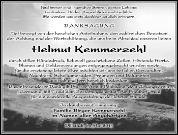 Traueranzeige von Helmut Kemmerzehl von Südthüringer Presse