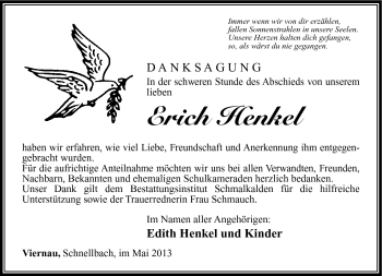 Traueranzeige von Erich Henkel von Südthüringer Presse
