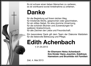 Traueranzeige von Edith Achenbach von Frankenpost