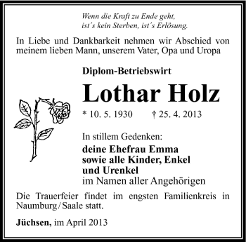 Traueranzeige von Lothar Heinz von Südthüringer Presse