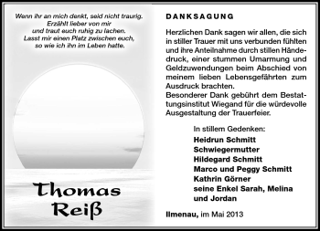 Traueranzeige von Thomas Reiß von Südthüringer Presse