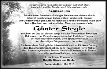 Traueranzeige von Günter Stegle von Südthüringer Presse