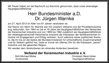 Traueranzeige von Dr. Jürgen Warnke von Frankenpost
