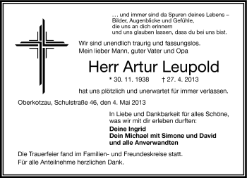 Traueranzeige von Artur Leupold von Frankenpost