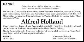 Traueranzeige von Alfred Holland von Neue Presse Coburg