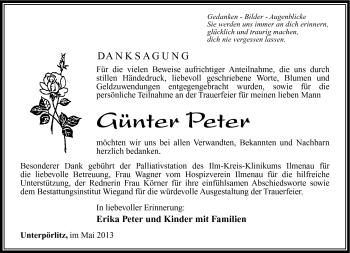 Traueranzeige von Günter Peter von Südthüringer Presse