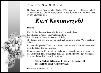 Traueranzeige von Kurt Kemmerzehl von Südthüringer Presse