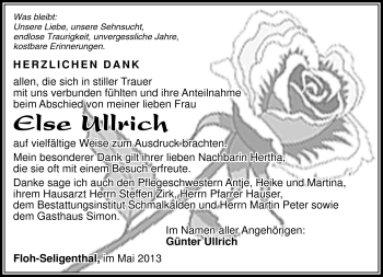 Traueranzeige von Else Ullrich von Südthüringer Presse