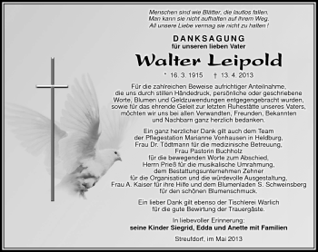Traueranzeige von Walter Leipold von Südthüringer Presse