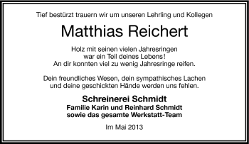 Traueranzeige von Matthias Reichert von Frankenpost
