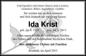 Traueranzeige von Ida Krist von Südthüringer Presse