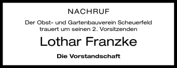 Traueranzeige von Lothar Franzke von Neue Presse Coburg